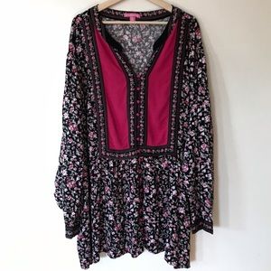 Woman Within • 5X • Floral Print 3/4 Sleeve Button Front Top